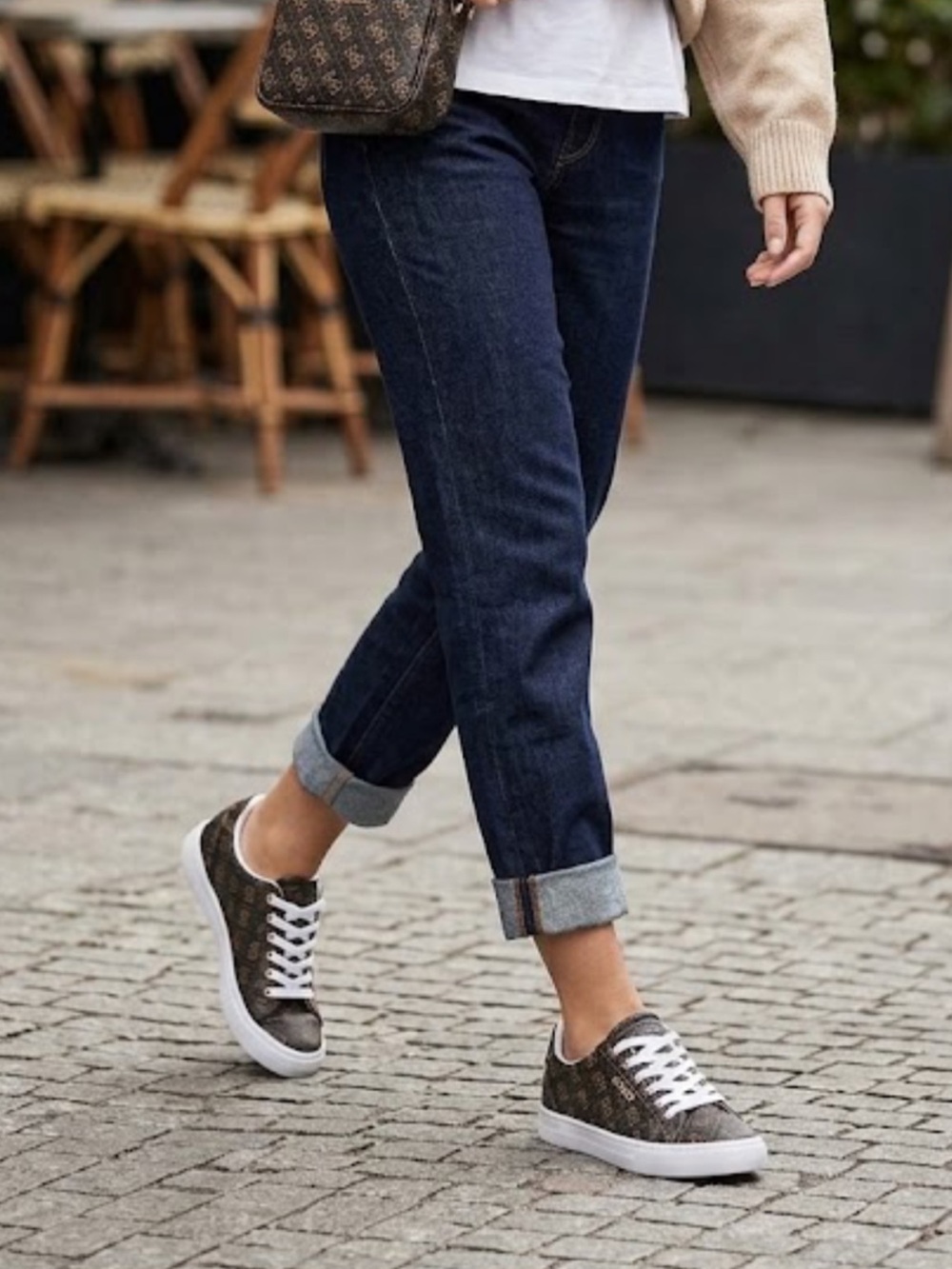 GUESS brown and Gold Monogram Sneakers